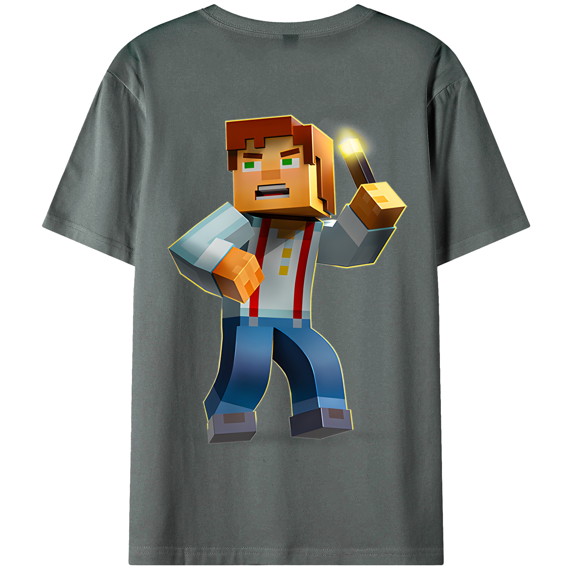 （画像用） マインクラフト ブロックの世界 Minecraft MC Block world 綿100％半袖Tシャツ（背面プリント）